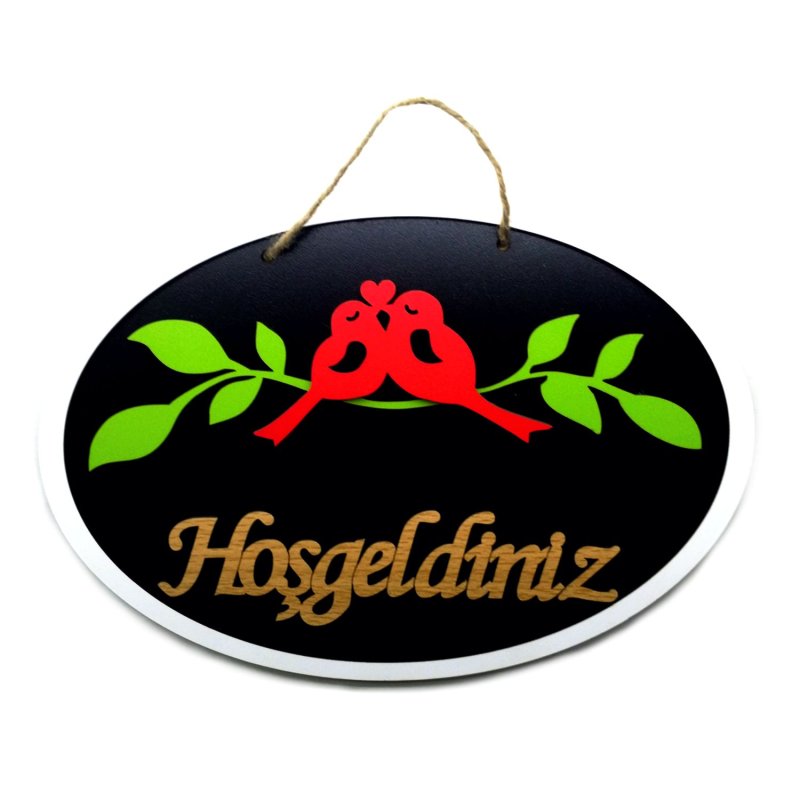 Vavsan Ahşap Oval Kuşlu Hoşgeldiniz Kapı Süsü